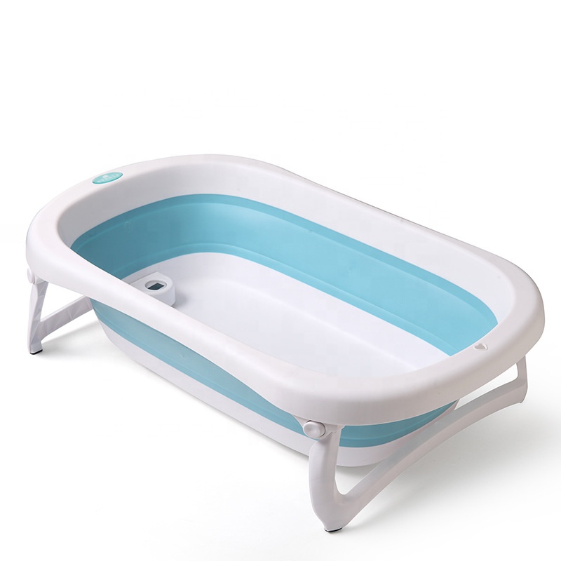 Baby Bath Tub with Baby Cushion and Temperature Sensor – Blue