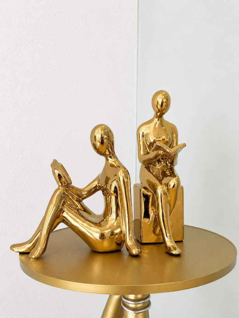 Ceramic Reader Bookends Set – Gold
