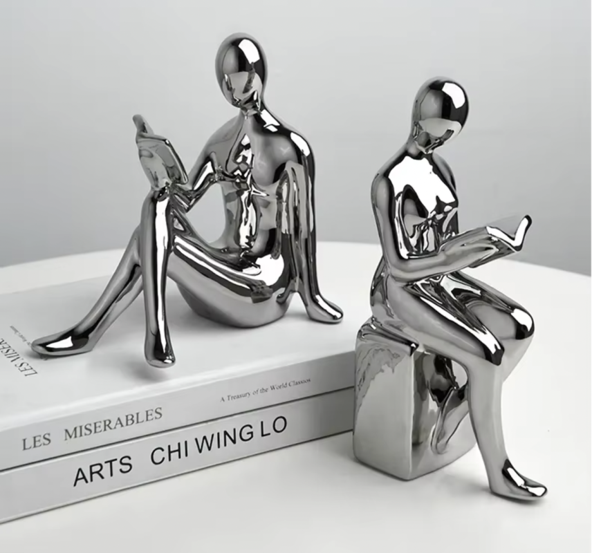 Ceramic Reader Bookends Set – Silver